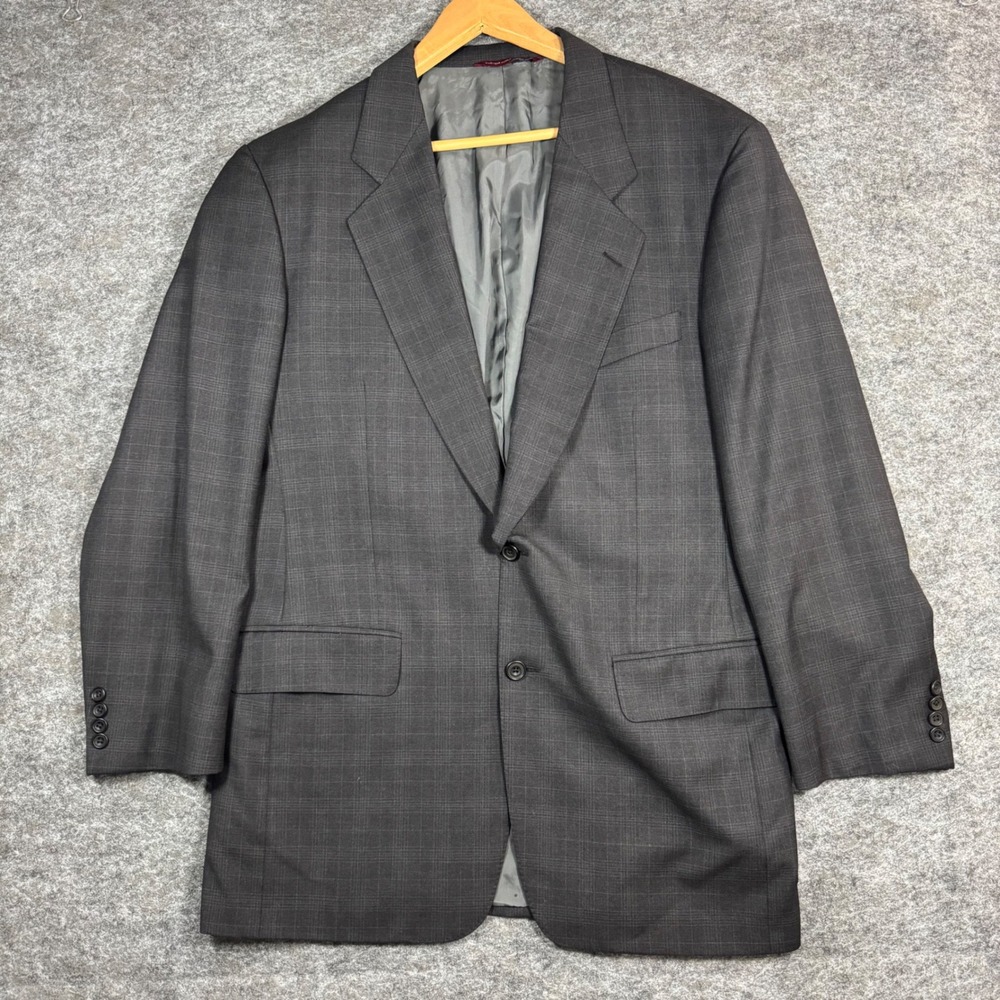 Samuelsohn SB Como Blazer Jacket Mens 42L Wool Super 100 Glen Plaid Grey